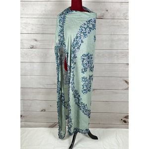 Tory Burch Floral Pom Pom Silk Blend Wrap Shawl Scarf